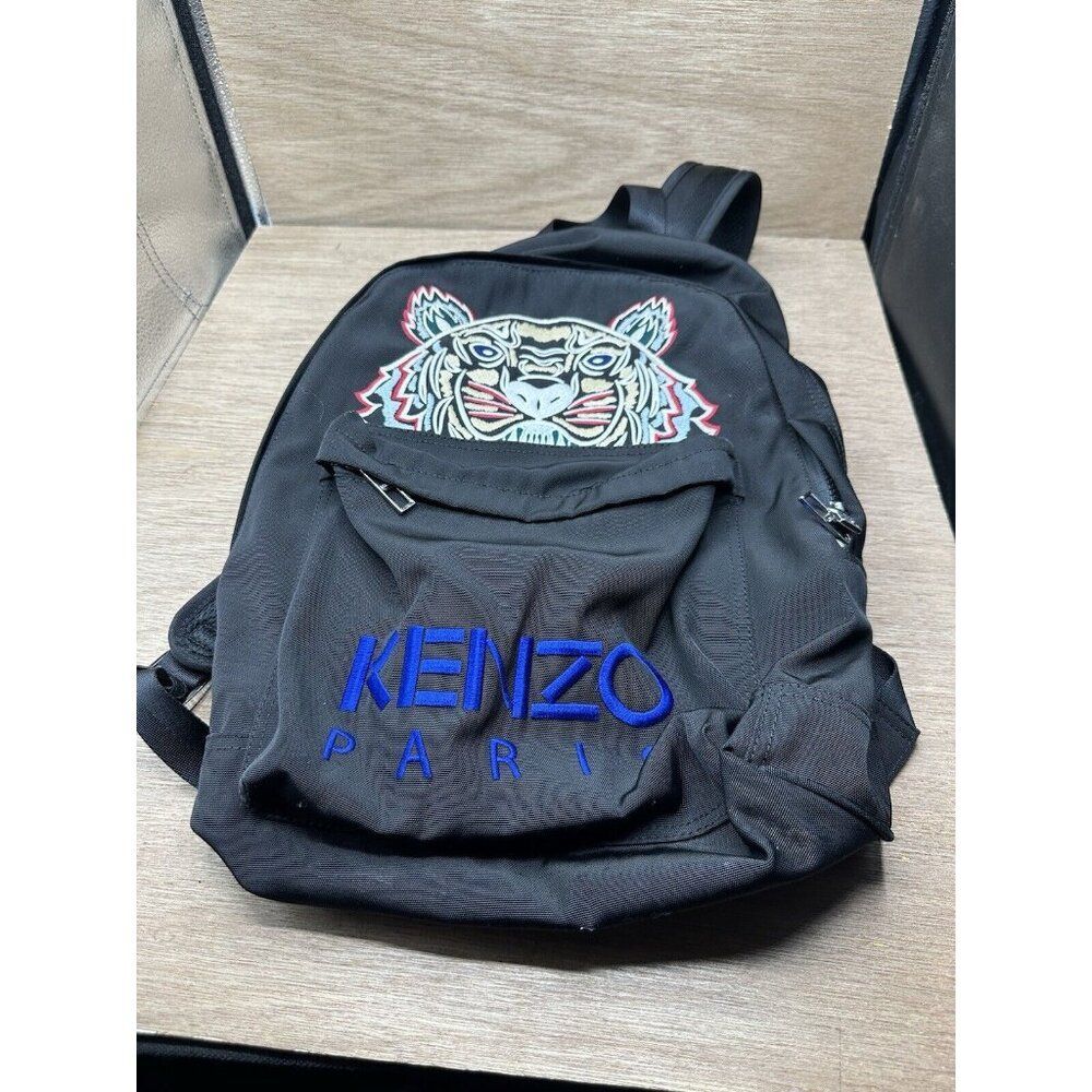 Kenzo Paris Logo Backpack Nylon Black colorful Tiger embroidery